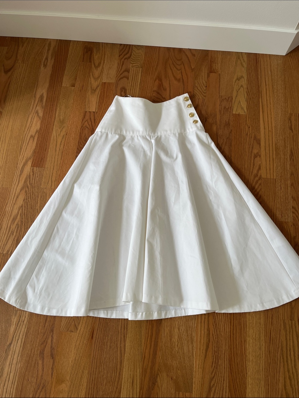 Zara White Full Circle Skirt with Gold Buttons